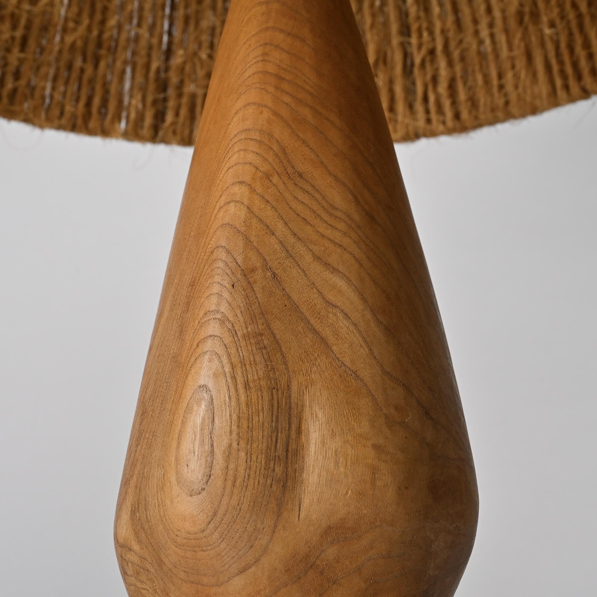 Turned wooden lamp and natural fibre, France, circa 1960