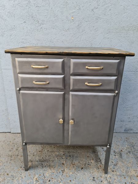 Medical metal furniture two doors four drawers brass handles