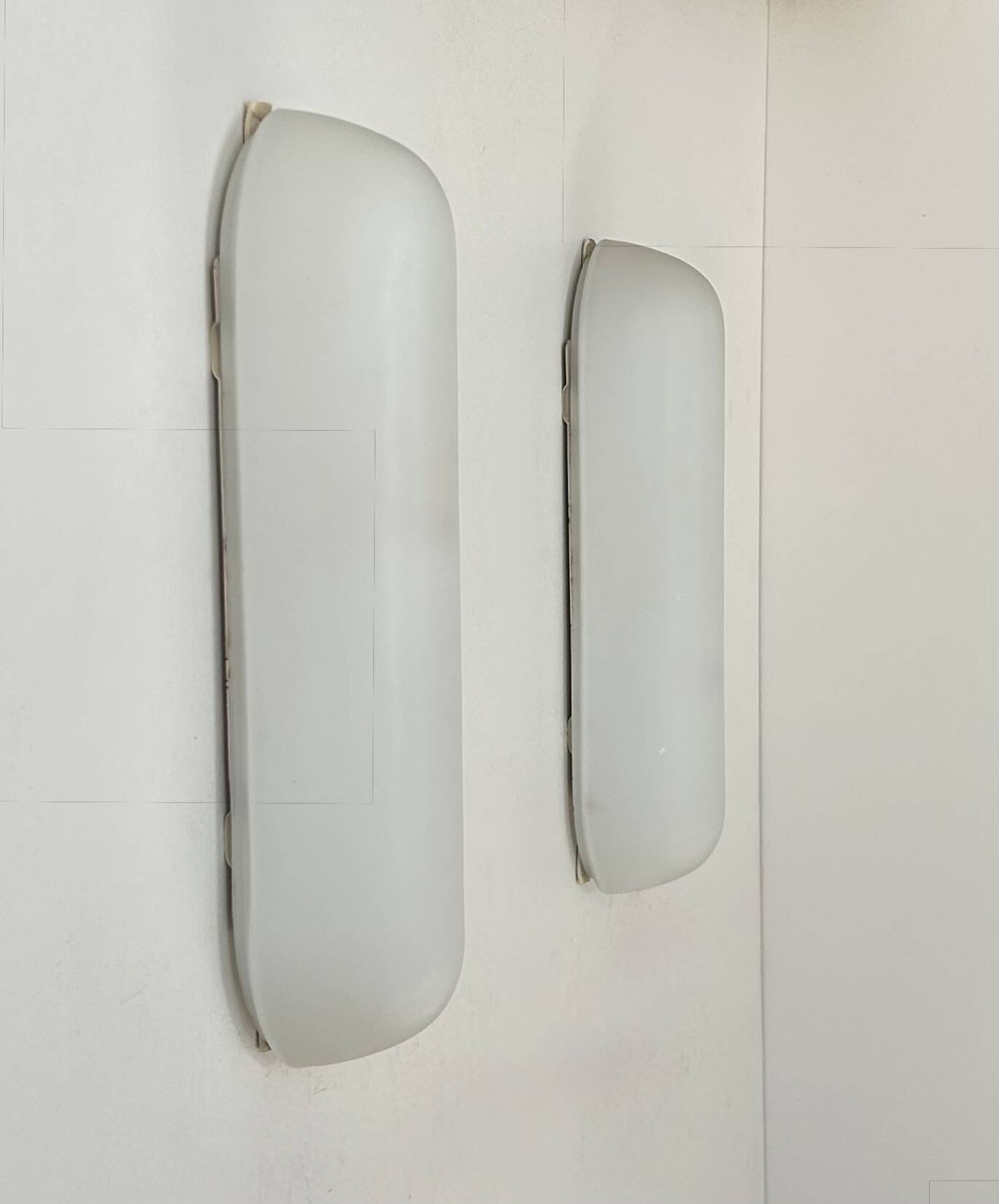 Pair of vintage oblong opaline wall lights, France 1970