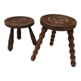 Pair of brutalist tripod stool