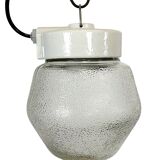 Vintage White Porcelain Pendant Light with Frosted Glass, 1970s