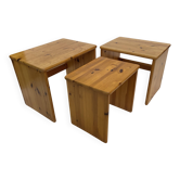 Vintage pine wood nesting tables mimiset side tables set of 3