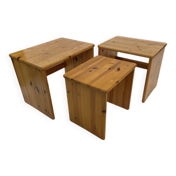 Vintage pine wood nesting tables mimiset side tables set of 3