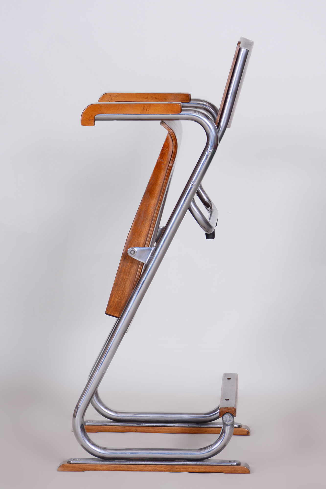 Restored bauhaus folding chair, beech plywood, revived polish, czechia, 1930s
