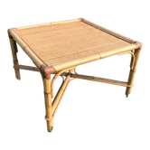 Table basse vintage 1970 en rotin clair