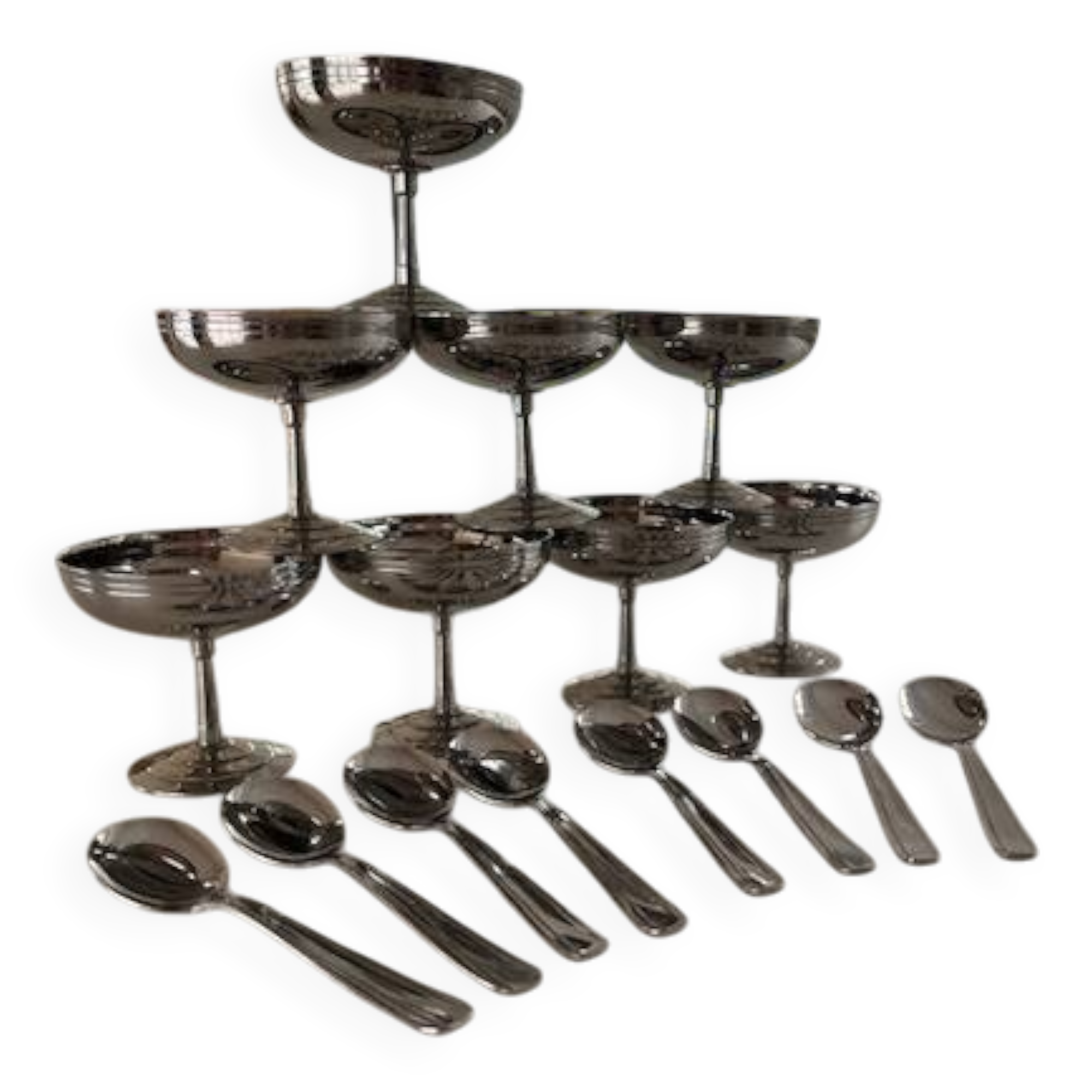 8 ice cream cups and spoons 80s design letang remy