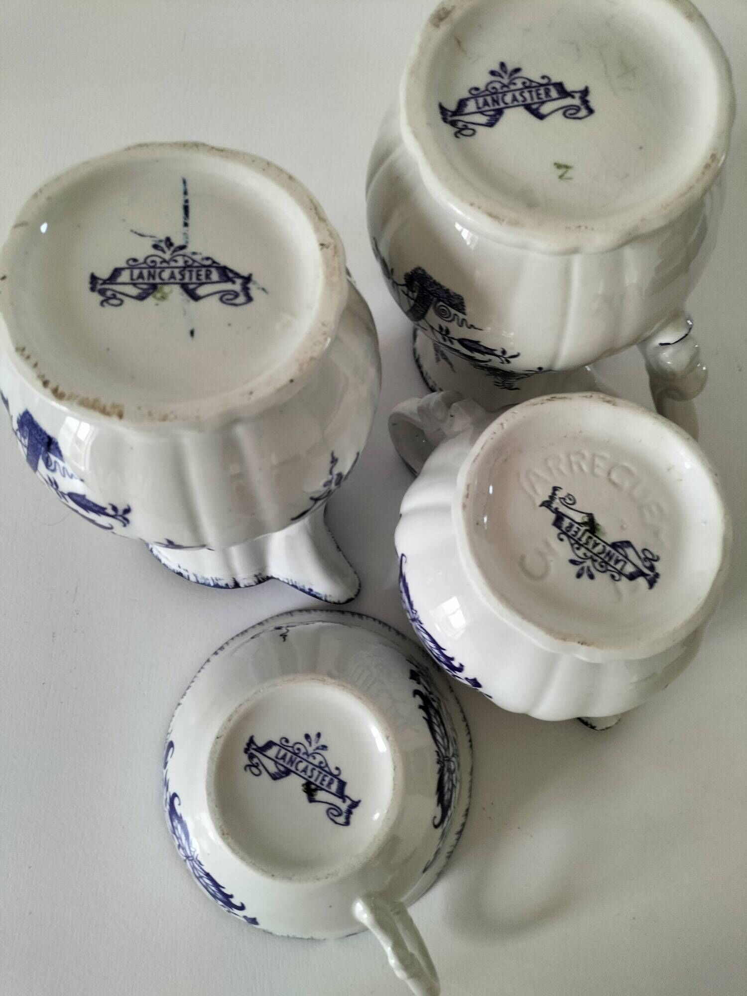 Trio of jugs and cup Sarreguemines Lancaster decoration