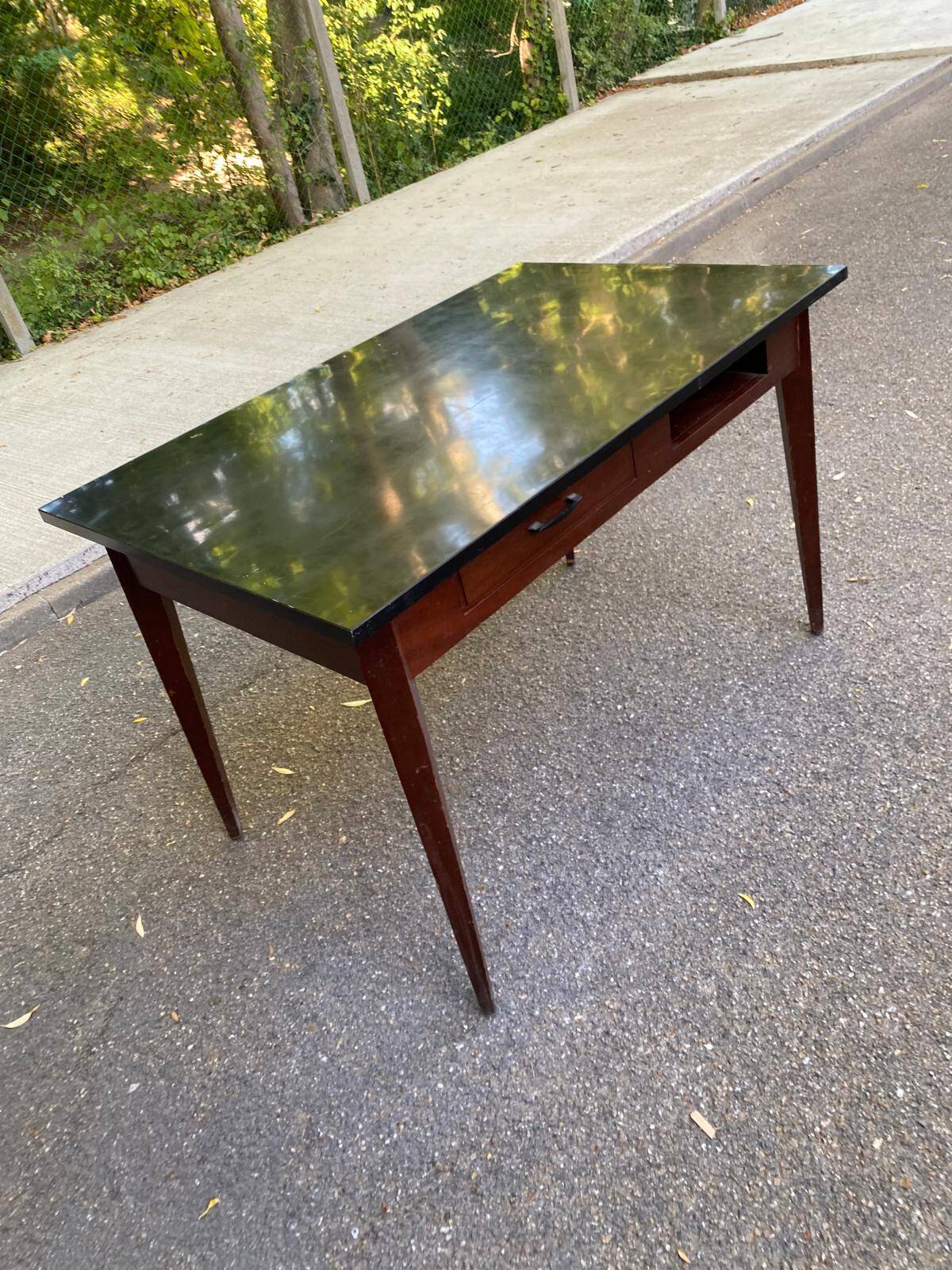 Vintage Scandinavian desk 1950 black top school style mid-century