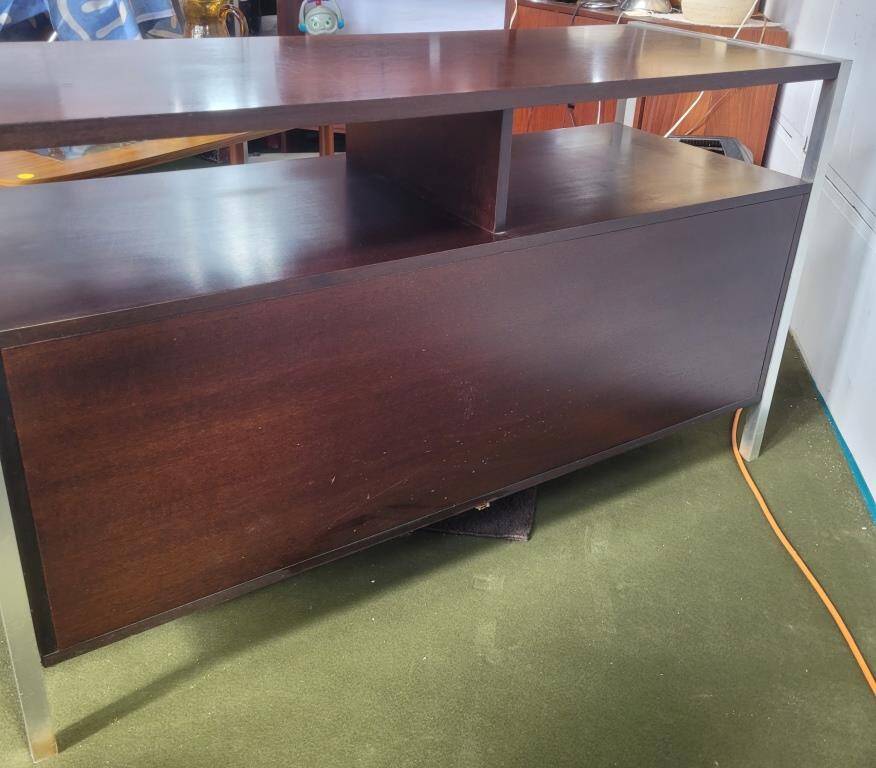 Hi-Fi cabinet in wood, brushed aluminum, smoked glass - 1970s