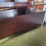 Hi-Fi cabinet in wood, brushed aluminum, smoked glass - 1970s