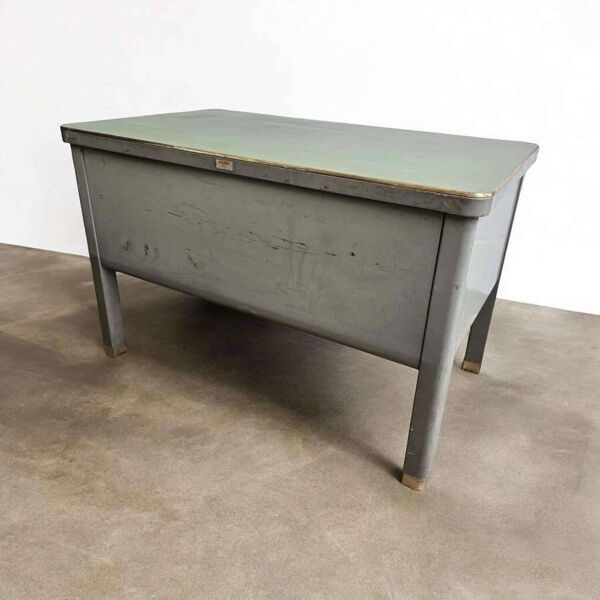 Bureau/bureau industriel vintage acior avec plateau vert menthe