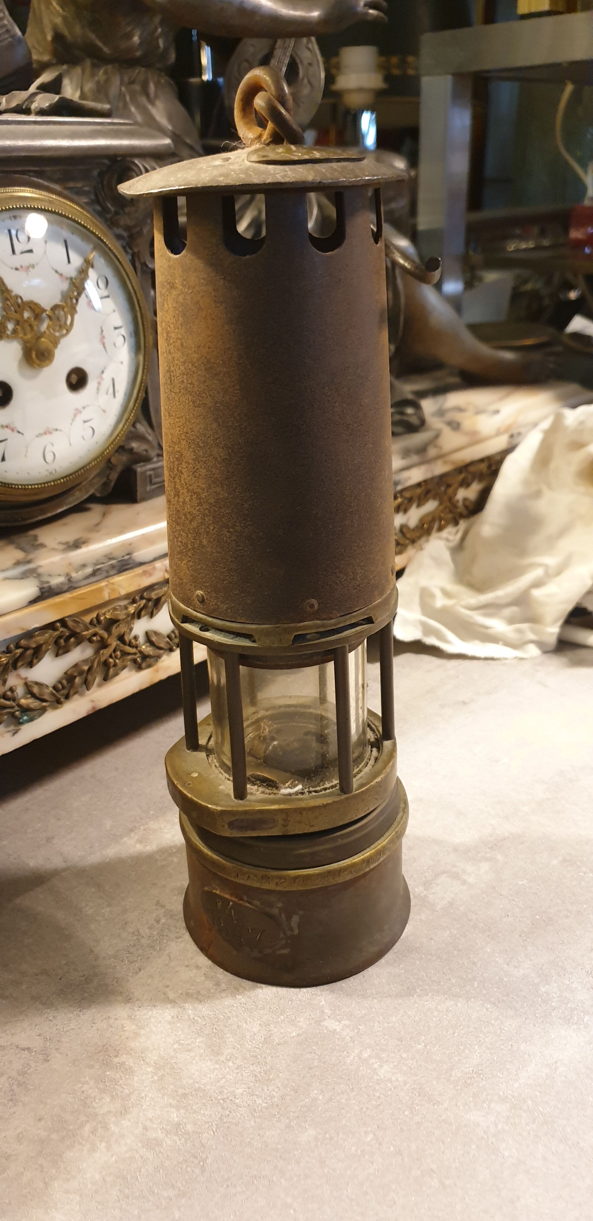 Old miner's lamp with baccarat glass