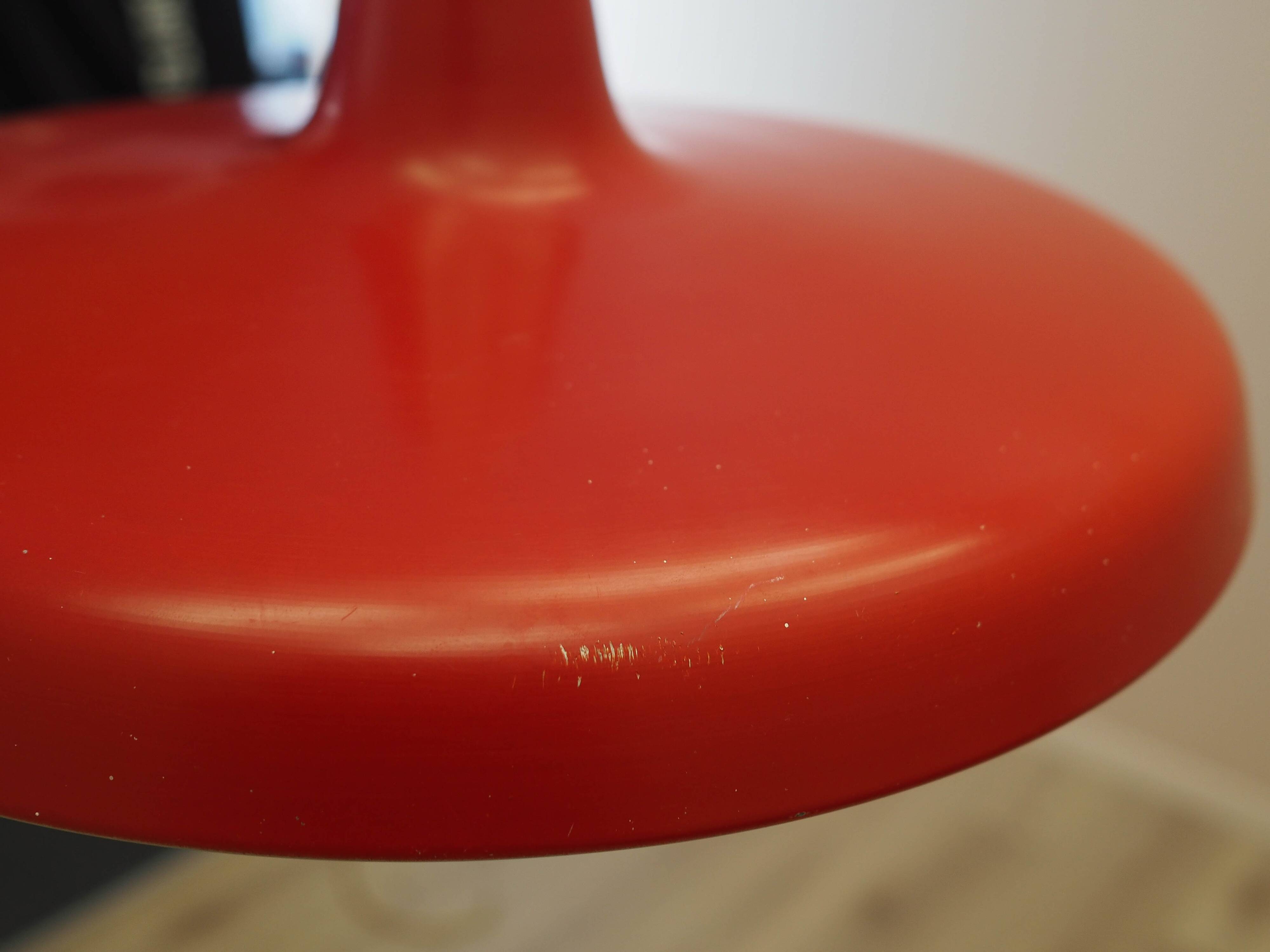 Danish red metal pendant lamp, industrial style, 1960s