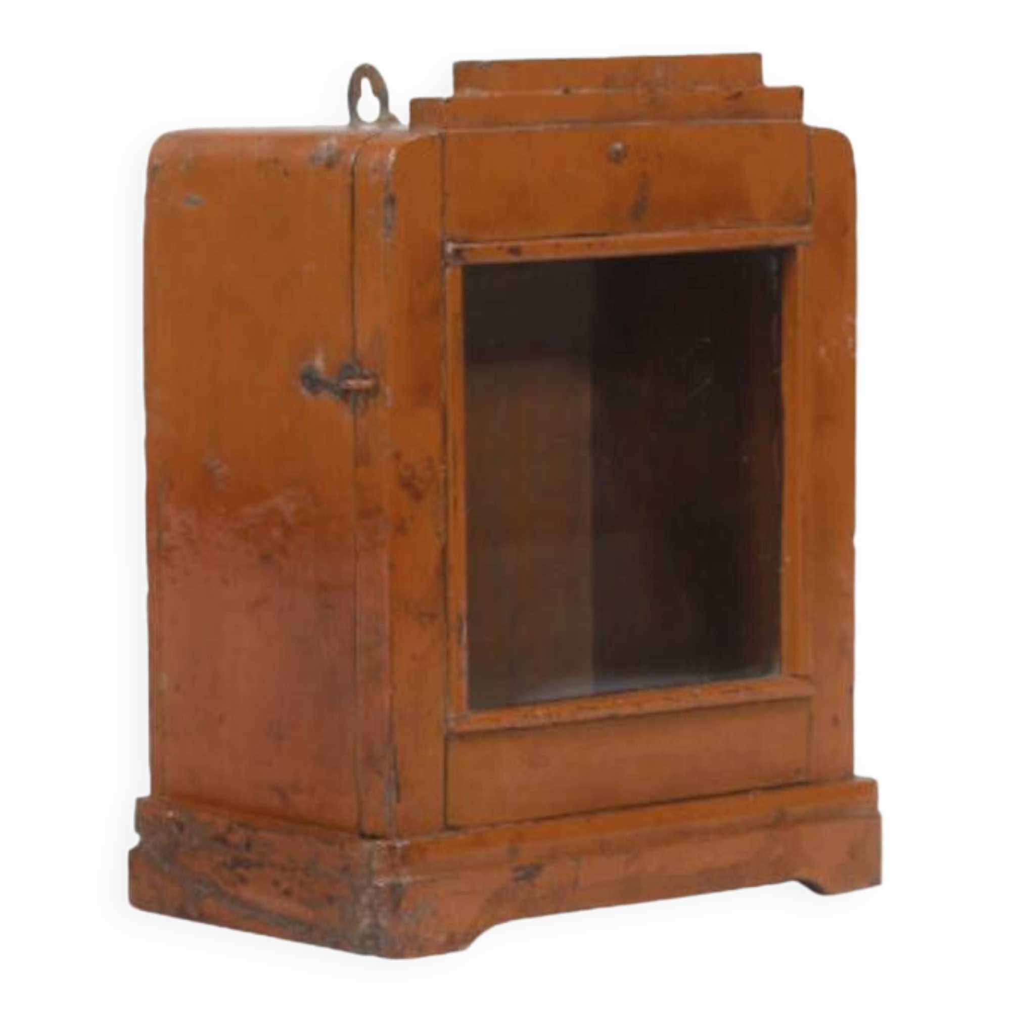 Small old wall display case clock box patina original india