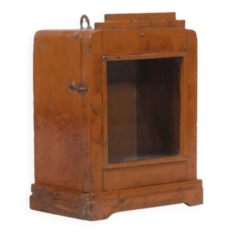 Small old wall display case clock box patina original india