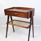 Bedside Table Made In Teak With Drawer & Wicker Shelf By Søren Rasmussen From 1960s