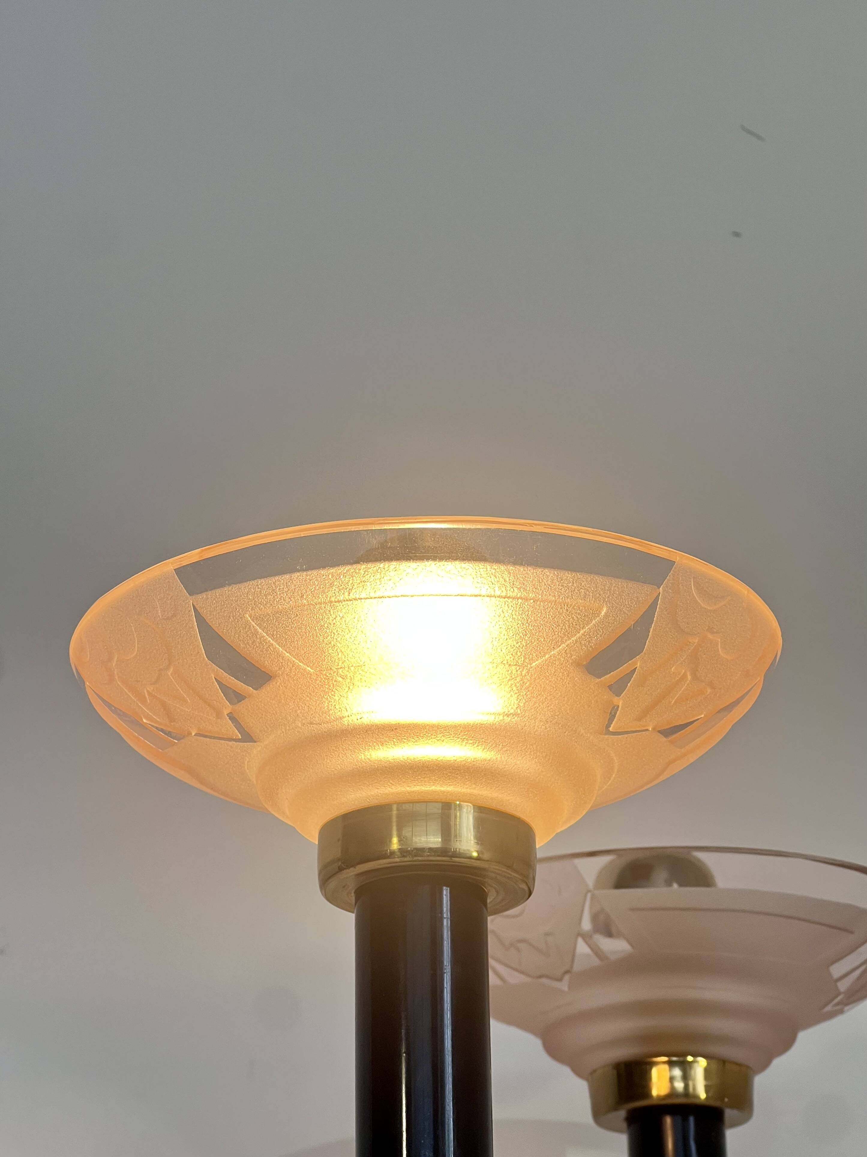 Art Deco bedside lamp with signed Muller glass.