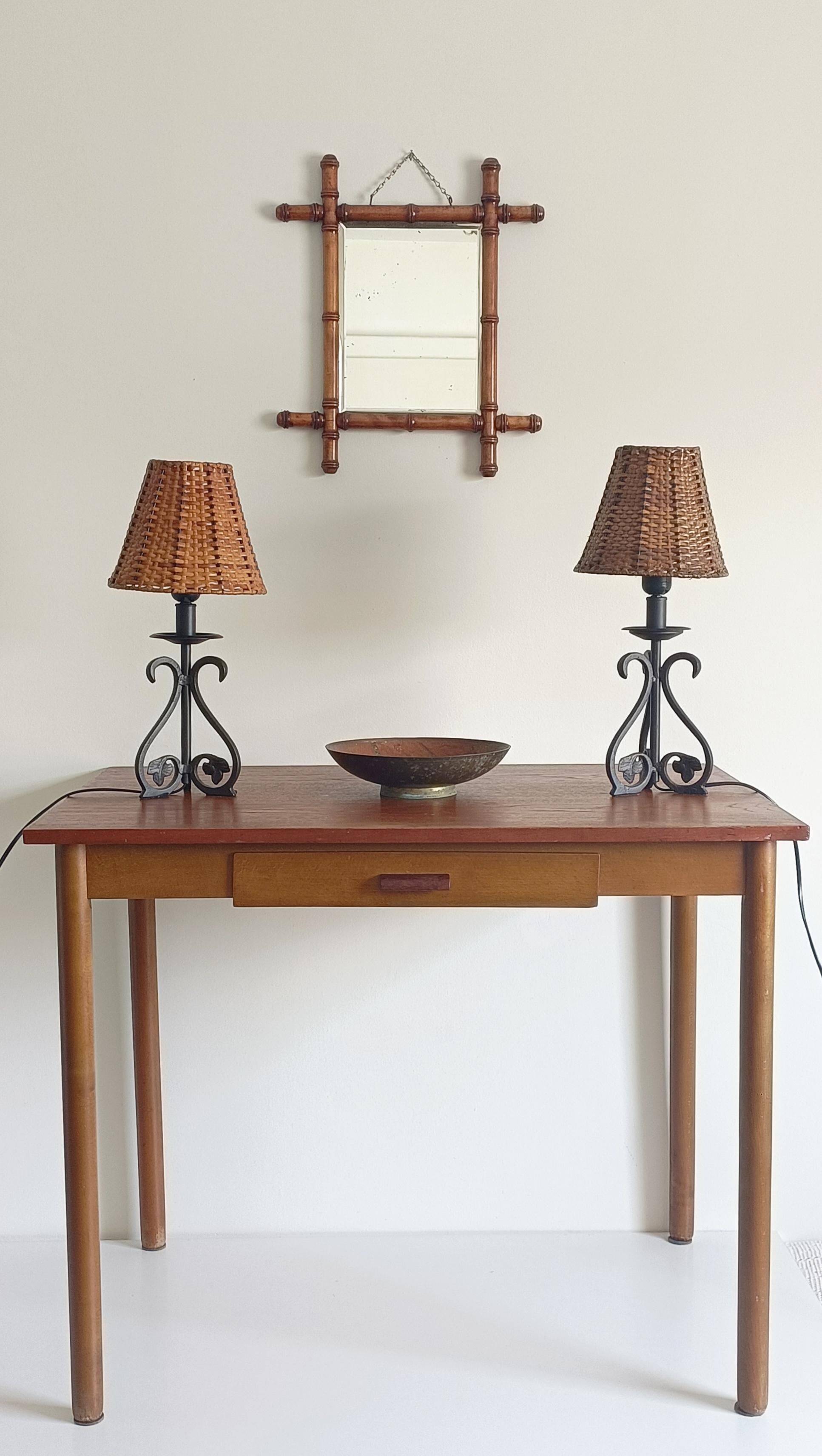 Mid-20th Century Spanish Hand-Forged Wrought Iron Table Lamps
