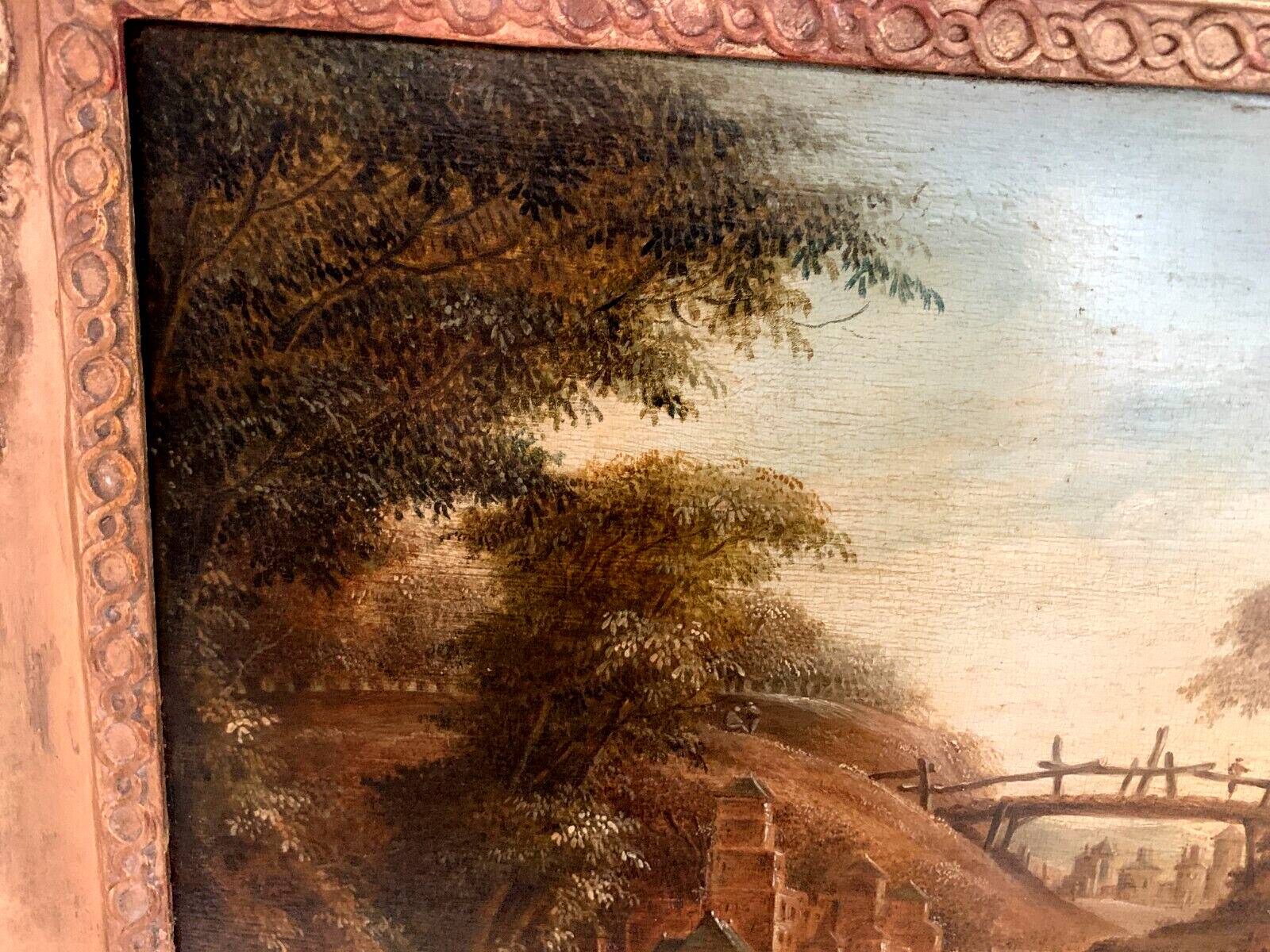 Oil on oak panel animated landscape xix century