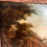 Oil on oak panel animated landscape xix century