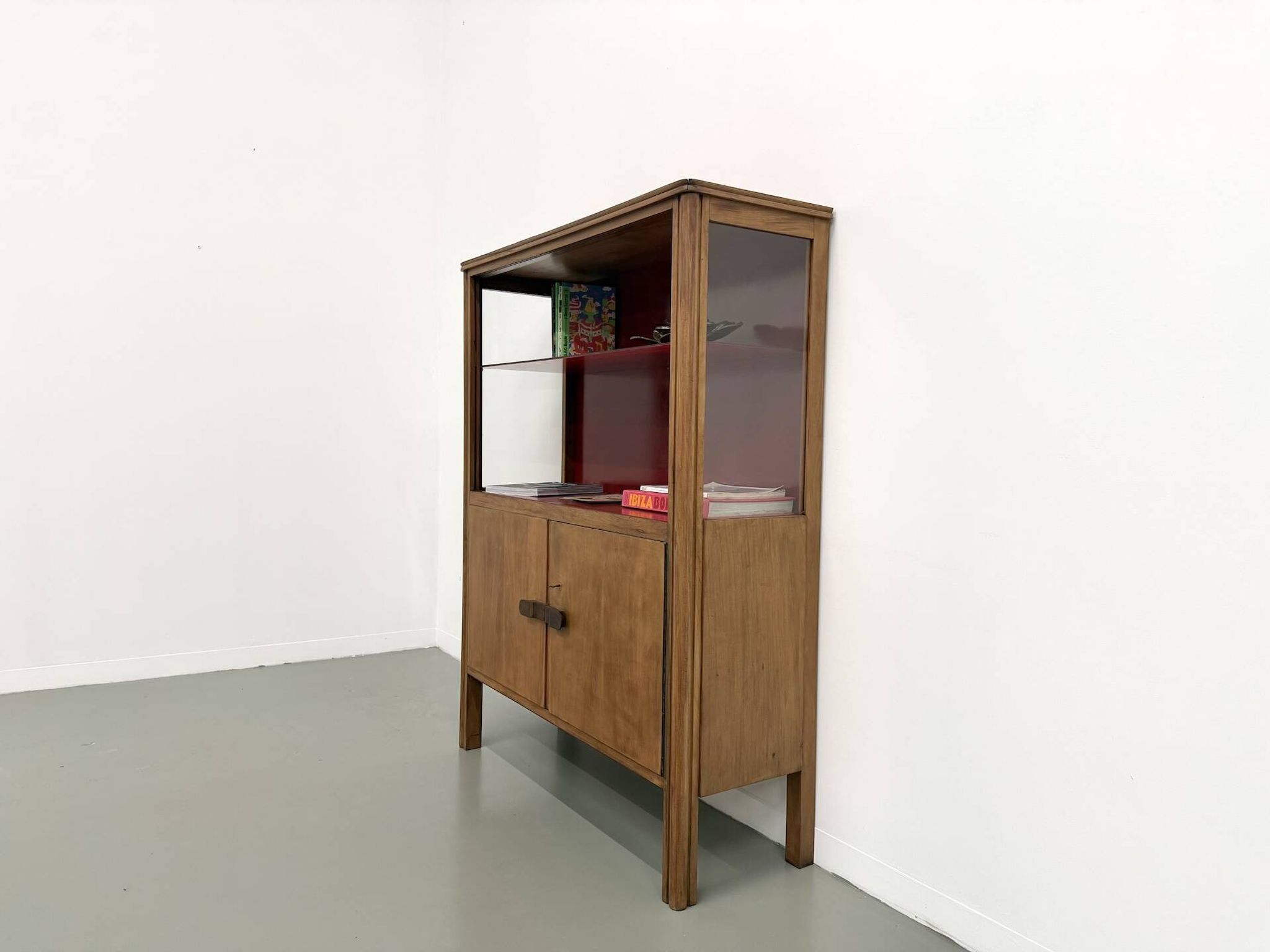 1950s Brazilian modernist library in exotic wood and lacquer.