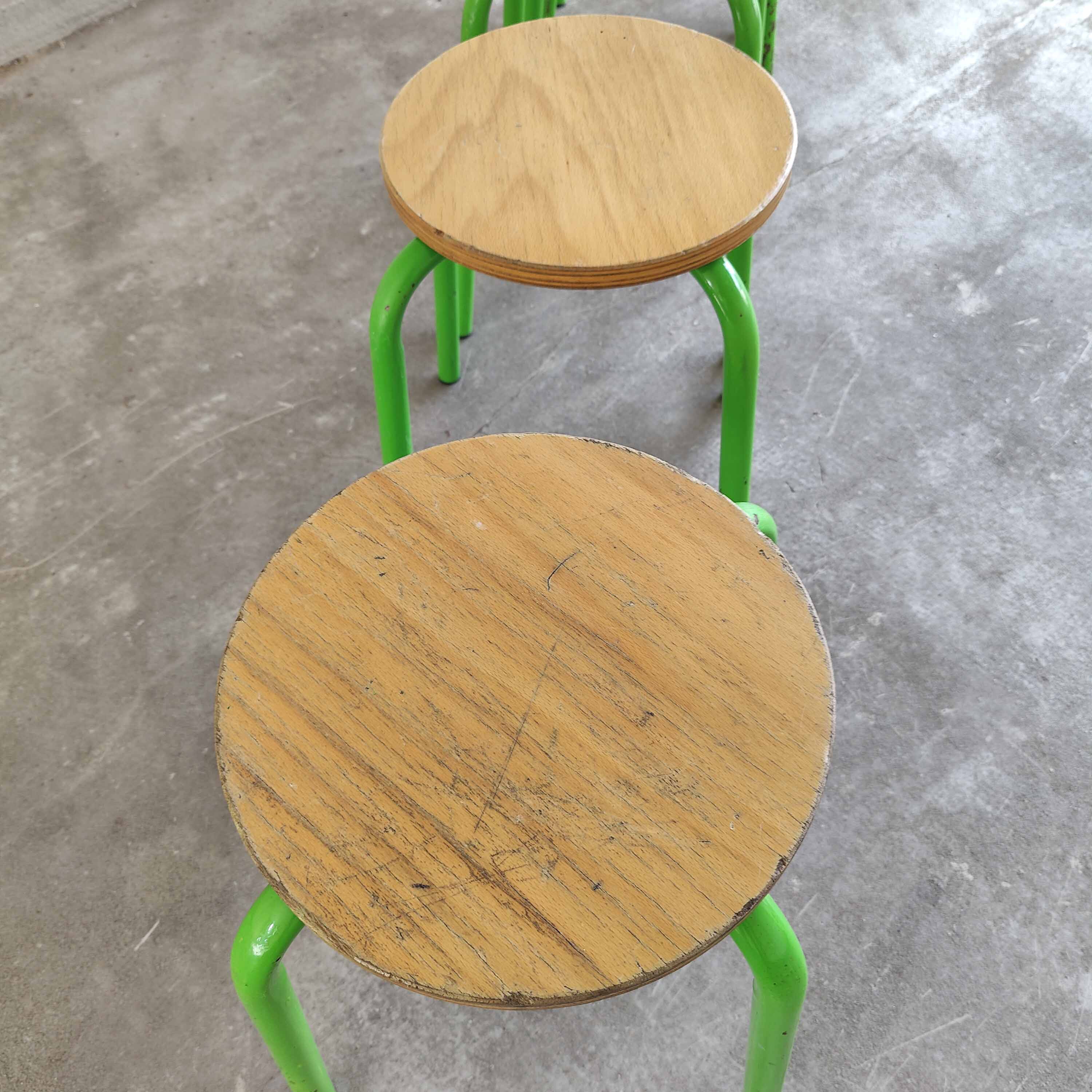 Set of 6 stools vintage metal green and wood