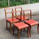 4 dining chairs made of solid wood and pink velvet fabric from the 1950s.