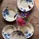 Set of 6 old-fashioned soup plates with blueberry decorations