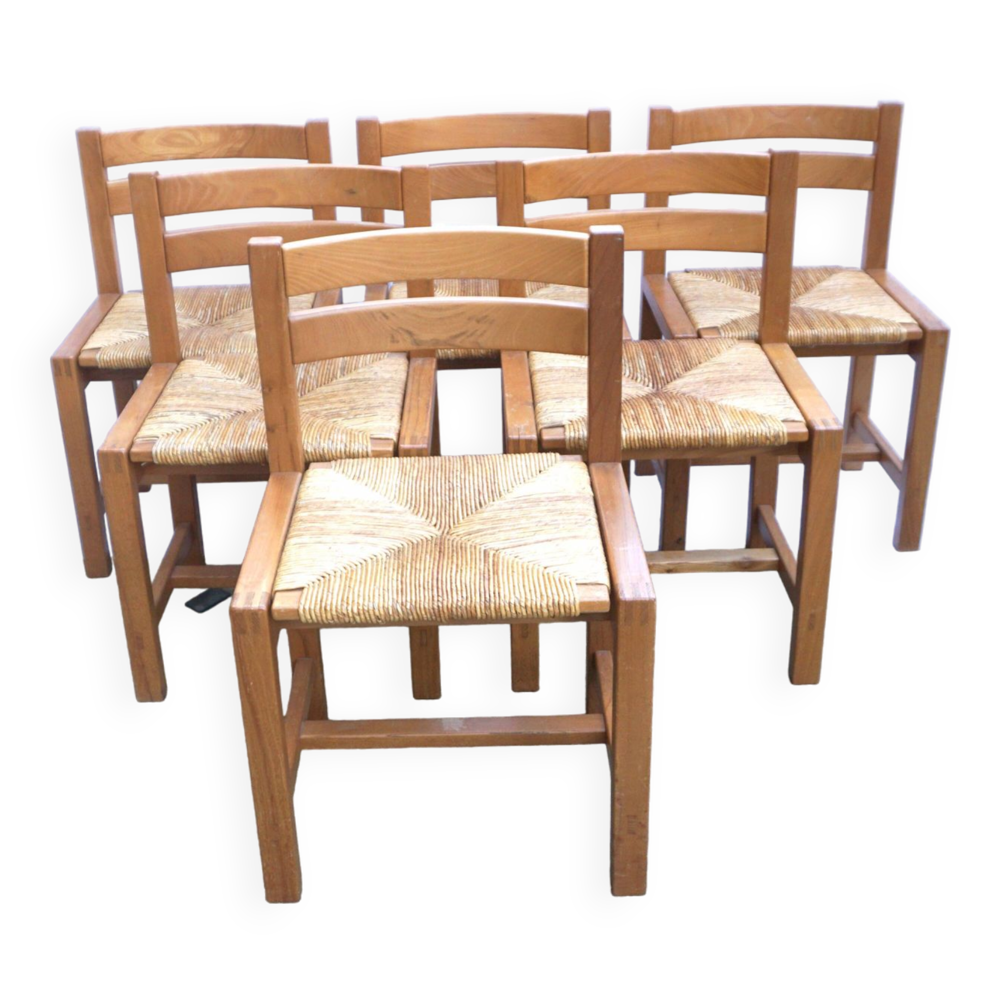 Suite of 6 chairs in elm and straw Maison Regain