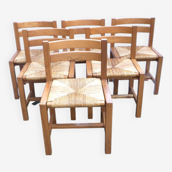 Suite of 6 chairs in elm and straw Maison Regain