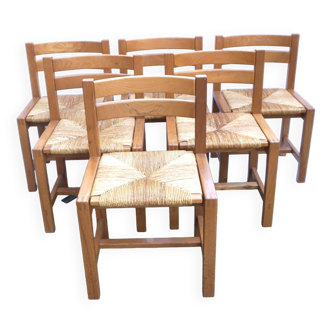 Suite of 6 chairs in elm and straw Maison Regain