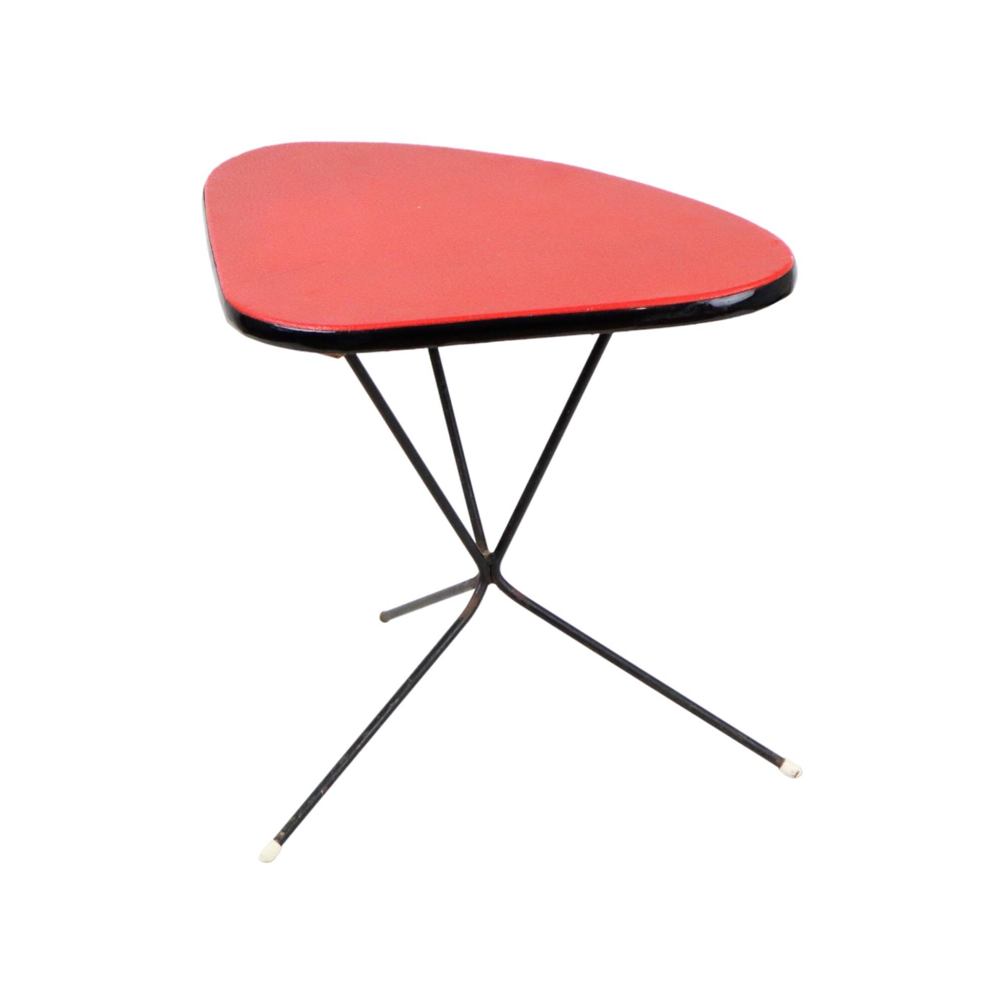 Rare expo 58 red tripod plant table side table royco triangular 49cm