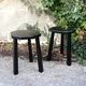Black brutalist wooden stools, set of 2
