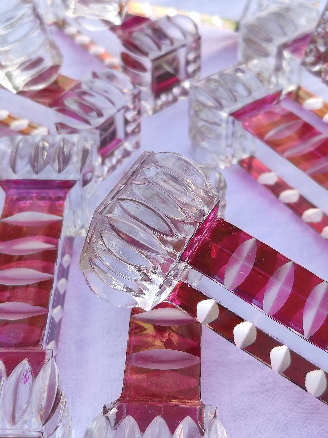 12 colored crystal knife holders - 1970