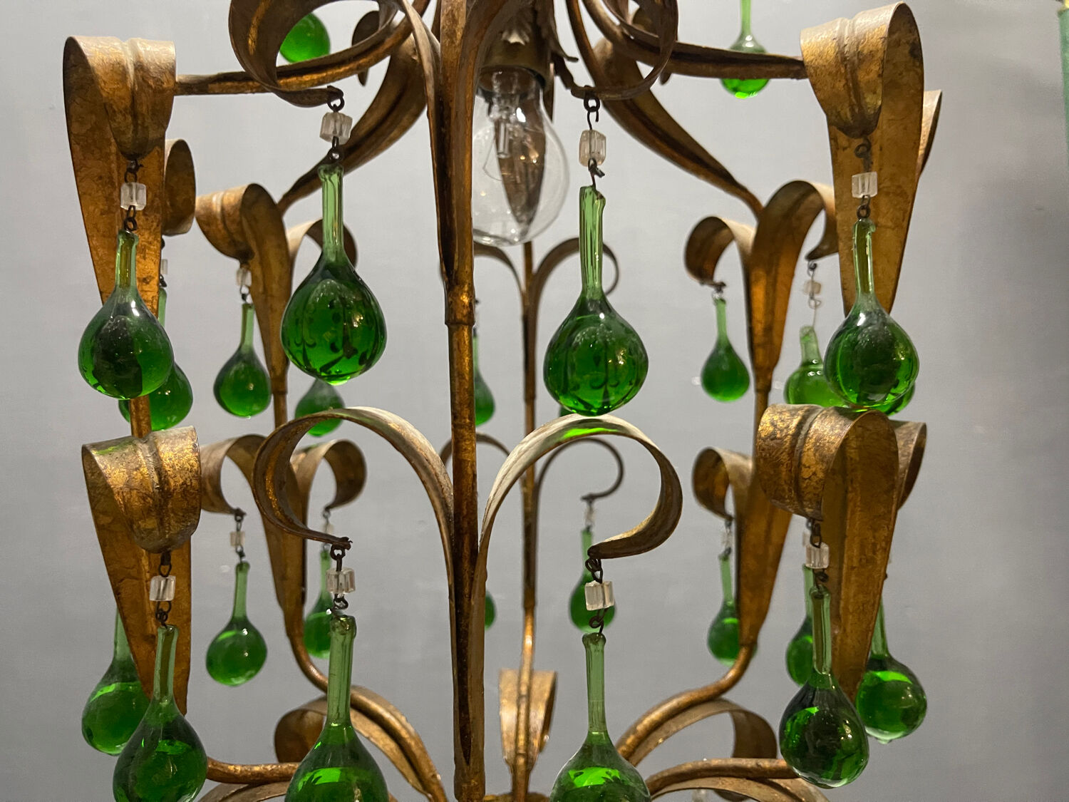 Lustre en verre de Murano Tole vert des années 1960