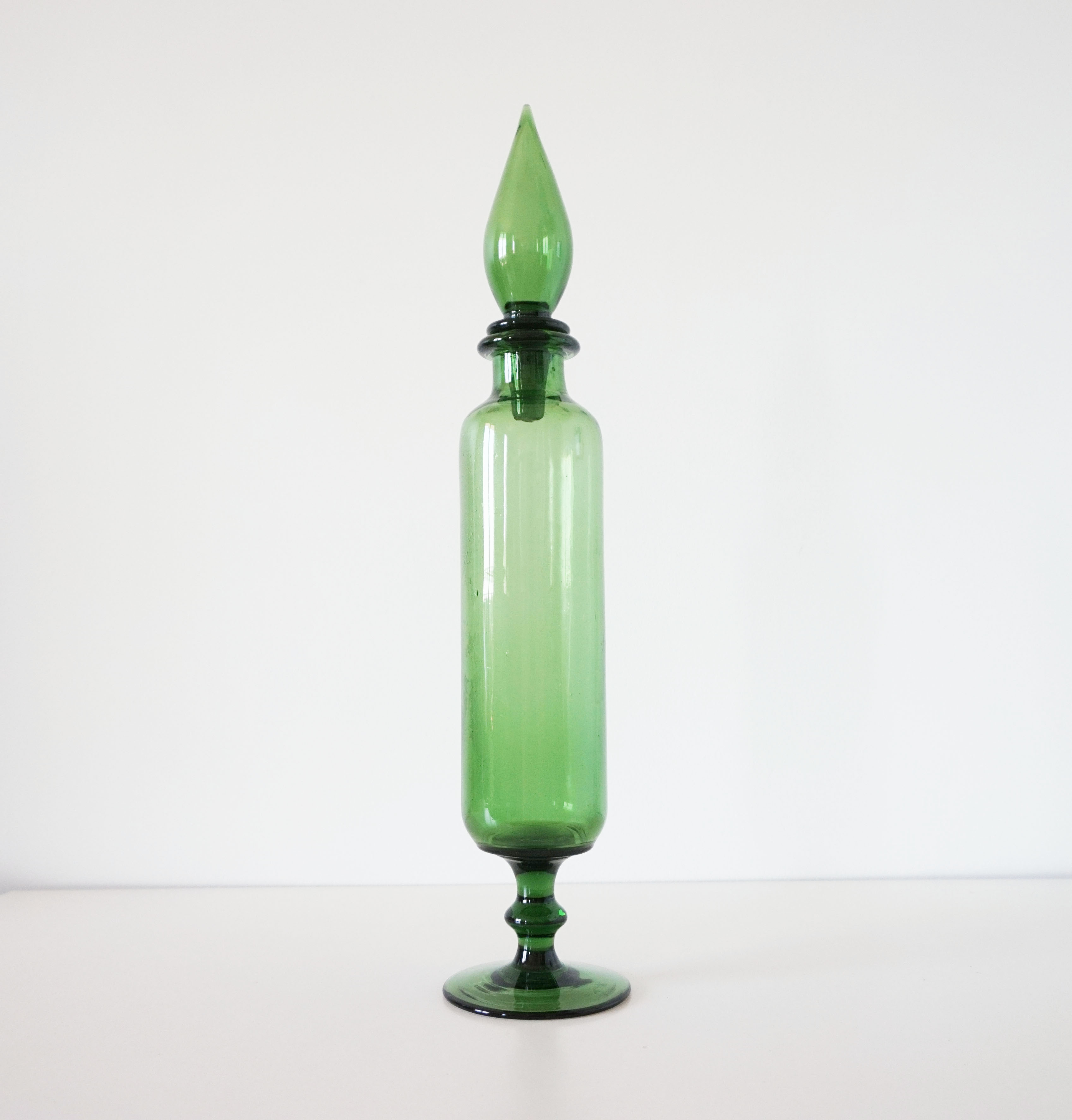 Italian decanter in green blown glass empoli