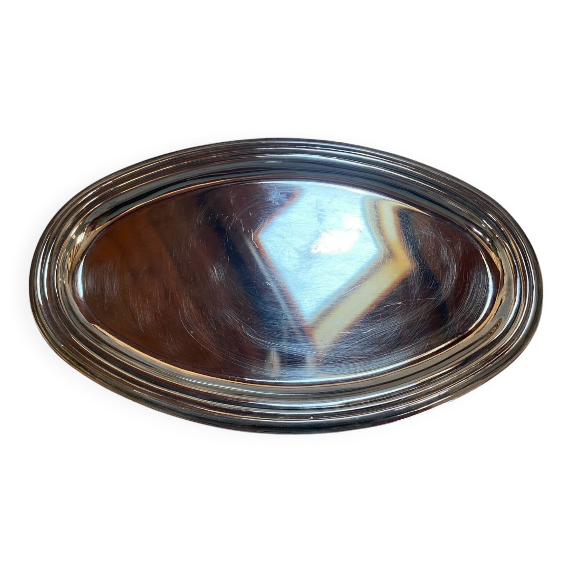 Small oval silver metal tray