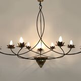 Very large chandelier with 9 metal bulbs and gold leaf cup