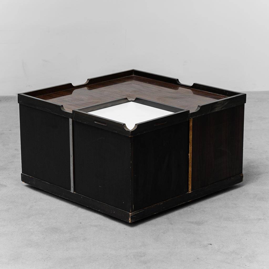 Tavolino da caffè multifunzione con ruote legno metallo anni ’70 vintage