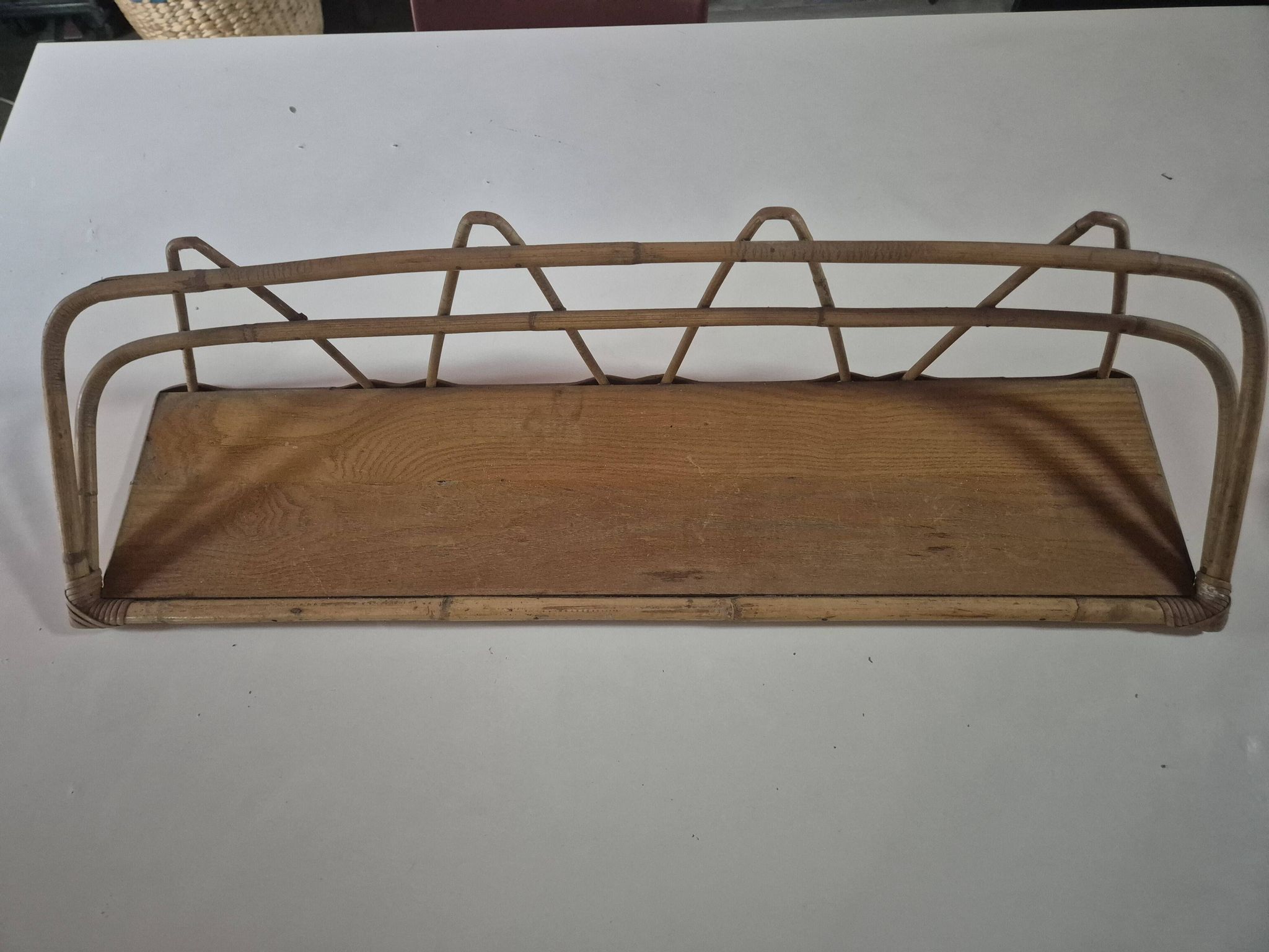 vintage rattan wall shelf