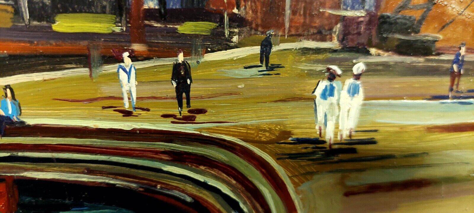 Oil painting Livorno 1975 port boats magnificent