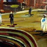 Oil painting Livorno 1975 port boats magnificent