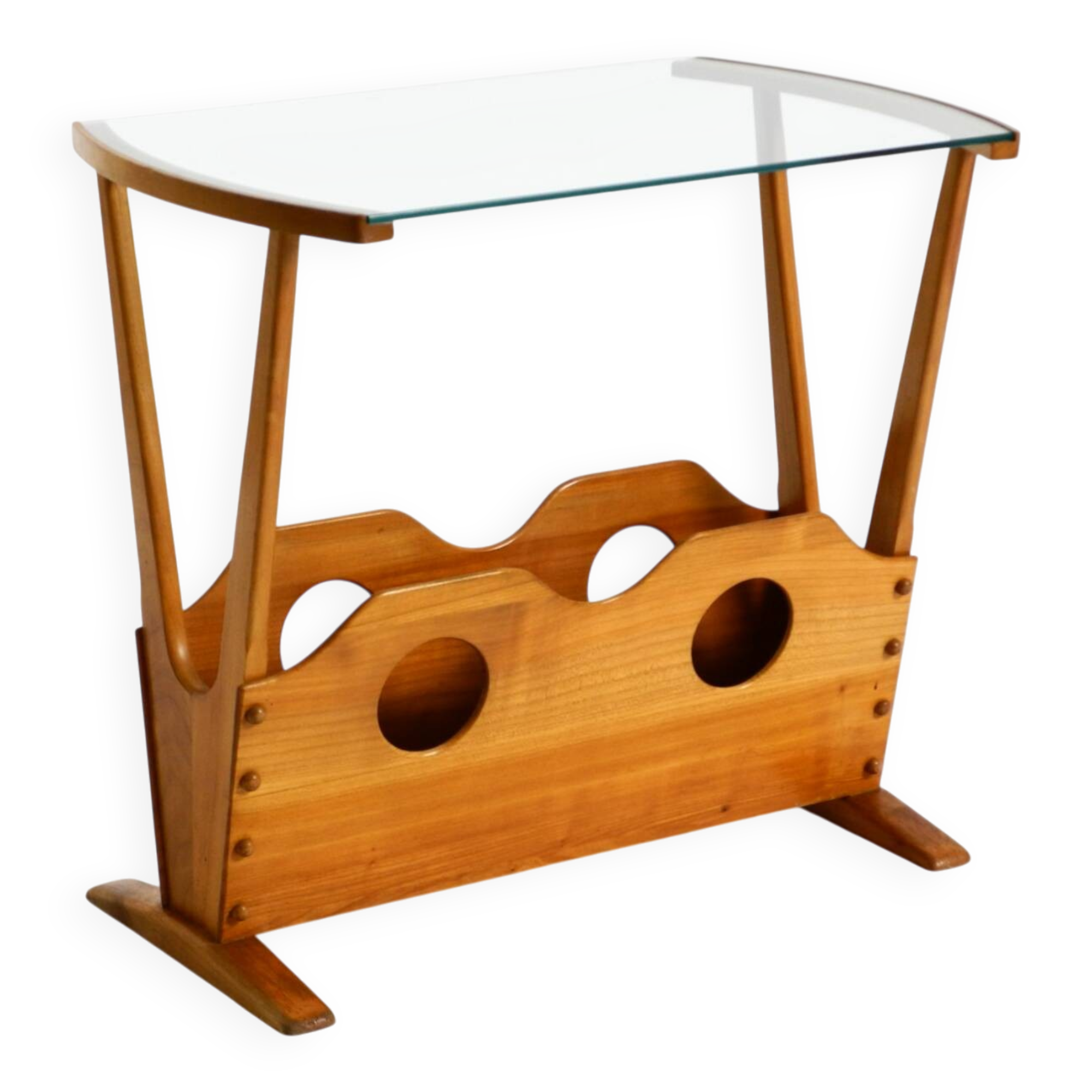 Beautiful mid-century modern side table with magazine rack, made of ash woo