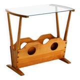 Beautiful mid-century modern side table with magazine rack, made of ash woo