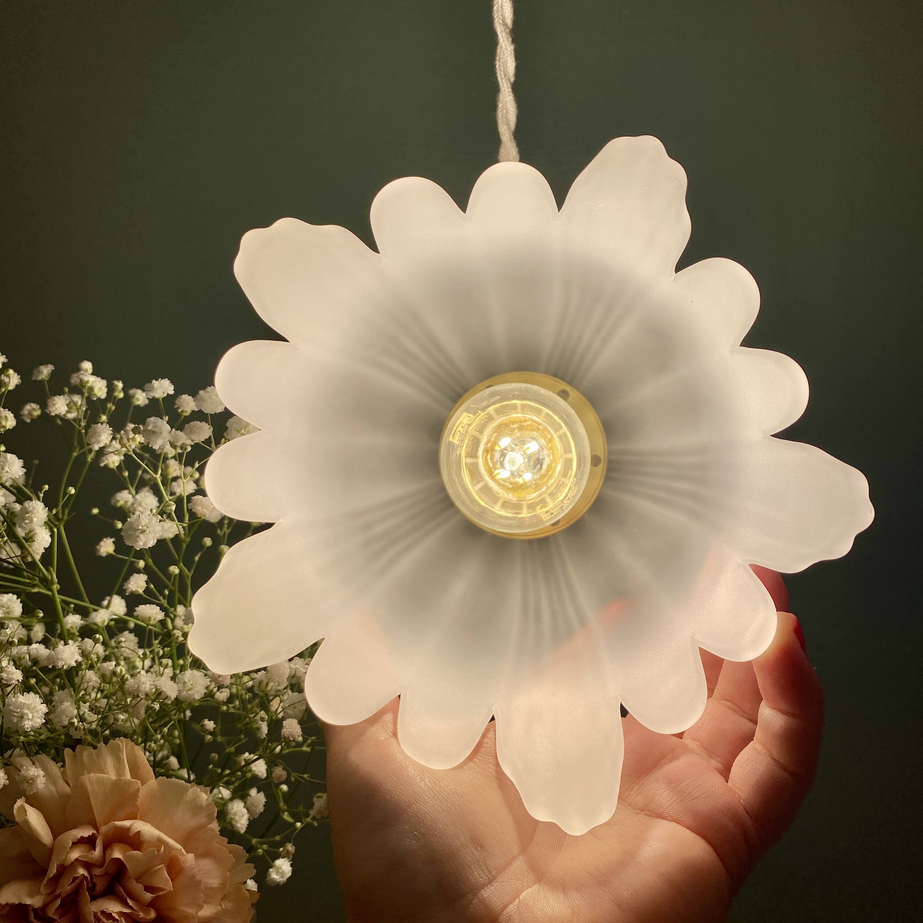 Vintage frosted glass tulip pendant light