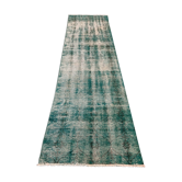 Distressed Turkish Narrow Runner 288x84 cm wool Vintage rug, Overdyed Green