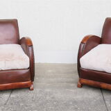 Pair of art-deco leather armchairs