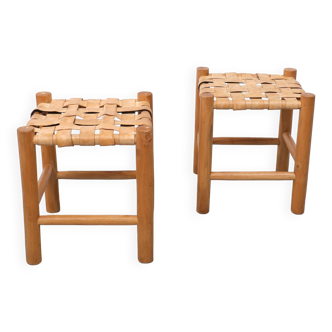 Set of Leather Strap stools 1970s France