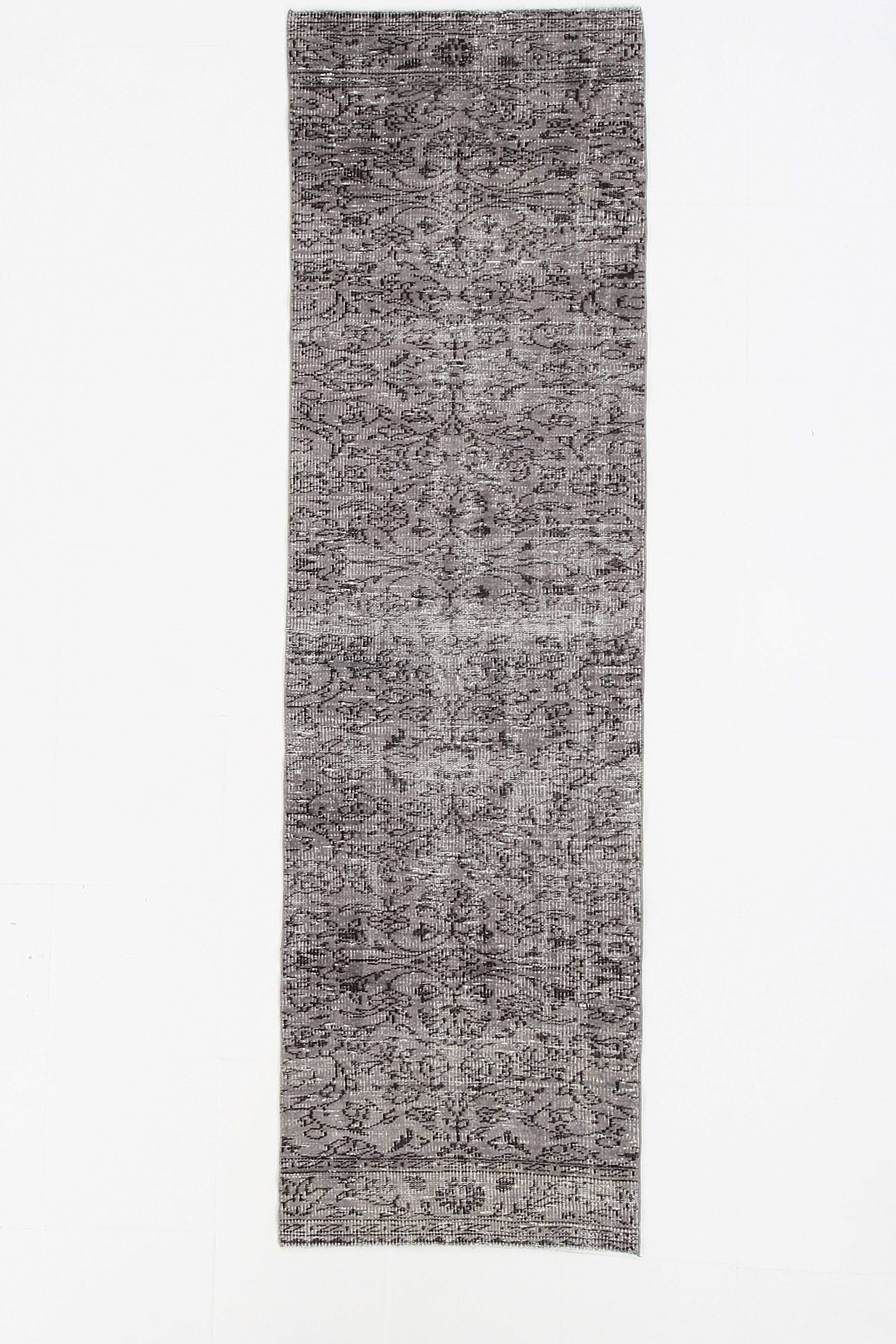 3x10 Gray & Black Vintage Runner Rug, 84x291Cm