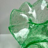 Biot bubbled glass corolla vase signed Riom vert years 60-70